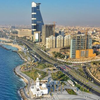 Jeddah city skyline and Red Sea coastline
