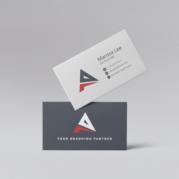 Custom printed business cards with logo and contact details for professional branding in Saudi Arabia